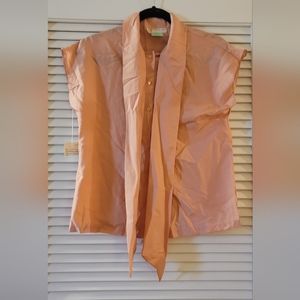 Collegian of California- (NWT) Peach Short-Sleeve Button Top With Neck Ribbon